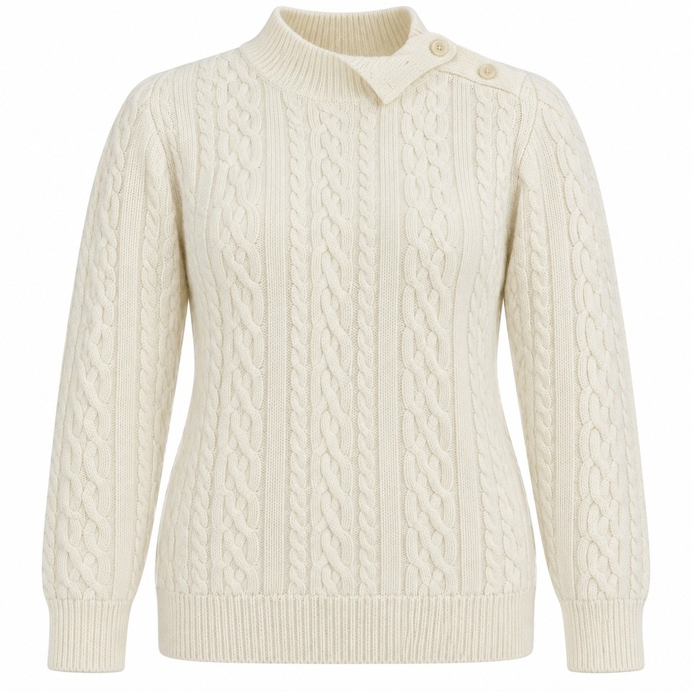 Talbots Cable Knit Sweater Size M Cream Vintage Angora Wool Mock Neck Coquette